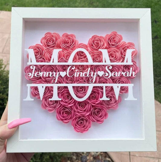Mom Heart Shaped  Flower Shadow Box