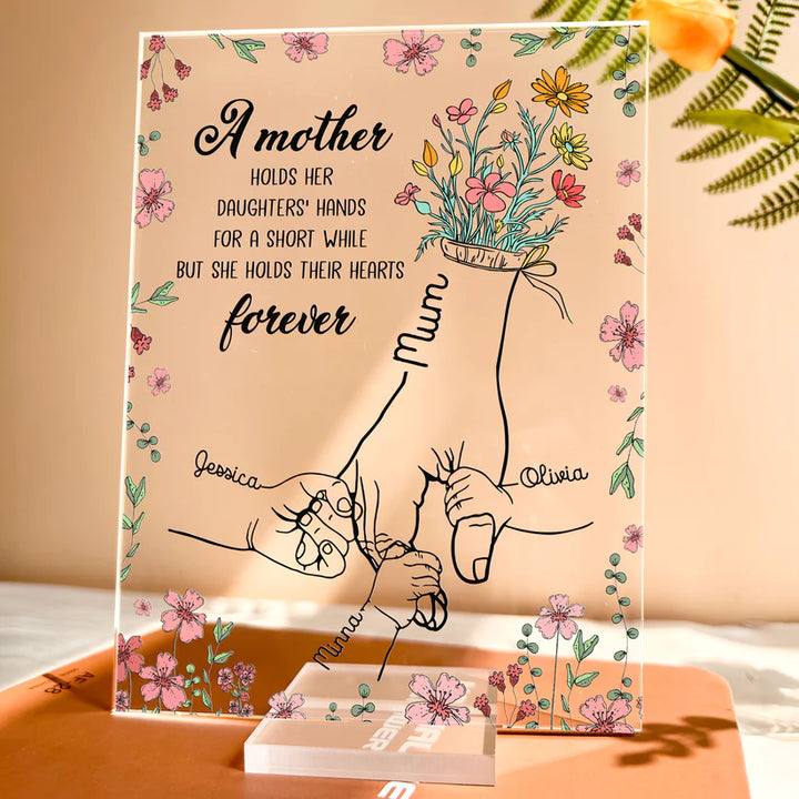 A Mother Holds Her Daughters' Hands - Personalized Acrylic Plaque