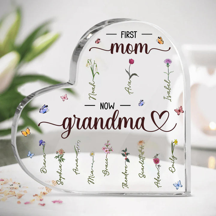 First Mom Now Grandma - Personalized Heart-Shaped Acrylic Plaque