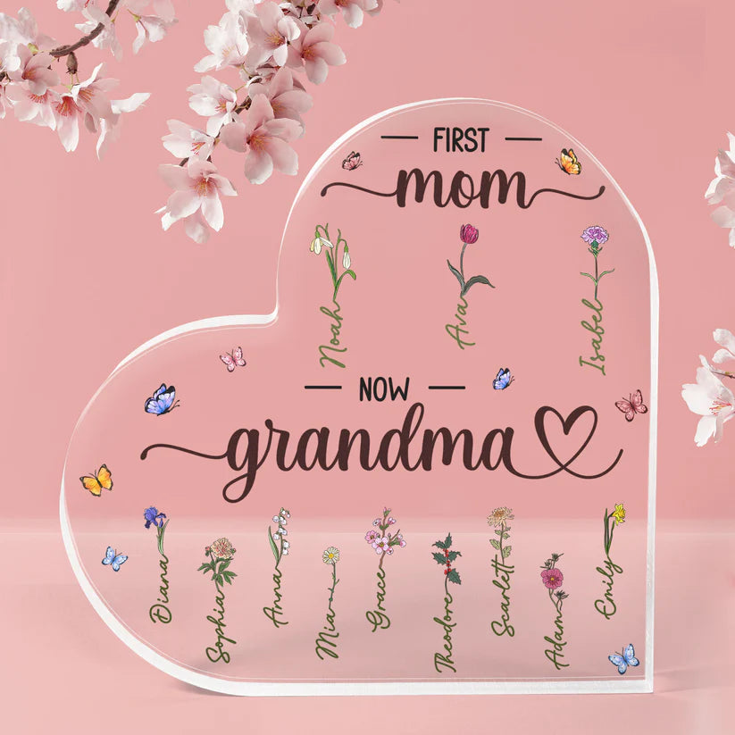 First Mom Now Grandma - Personalized Heart-Shaped Acrylic Plaque