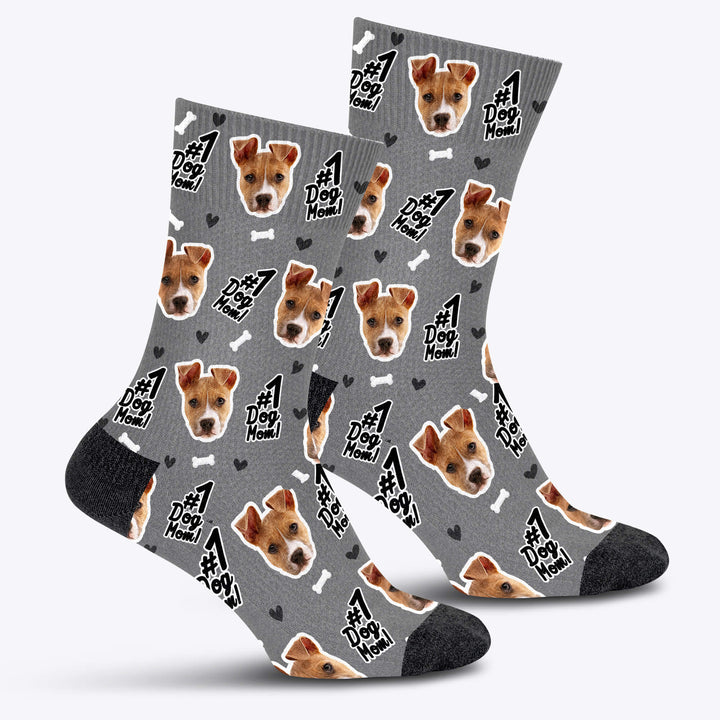 #1 Dog Mom Custom Socks - Pet on Canvas