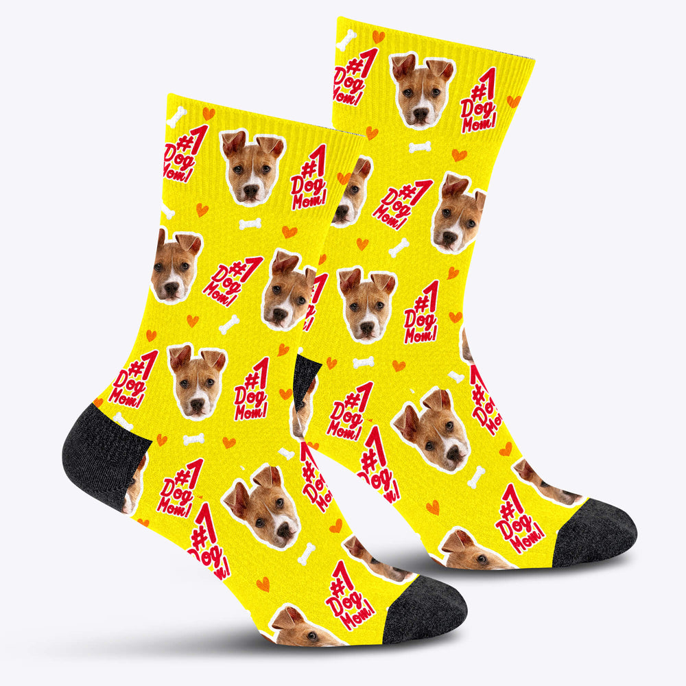 #1 Dog Mom Custom Socks - Pet on Canvas